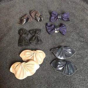 5 sets of Vintage shoe clip on bows leather and ribbon